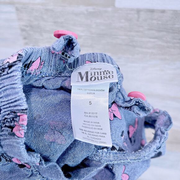 Disney Minnie Mouse Printed Chambray Ruffle Pinafore Dress Blue Apron Girl 5 - Picture 4 of 4